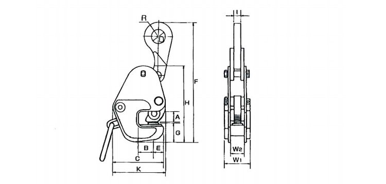 G型鷹牌橫向鋼板起重鉗尺寸