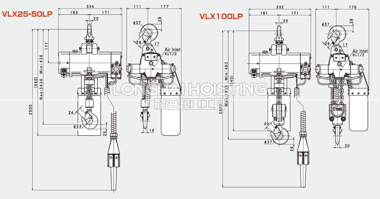 三榮SAN- EI VLX氣動(dòng)葫蘆尺寸圖